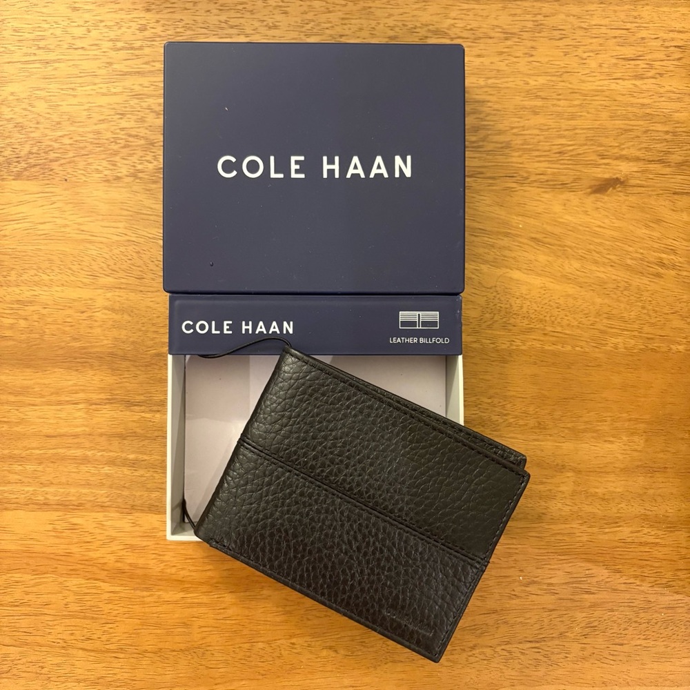 Cole Haan Pebbled Black Leather Bi-fold Wallet